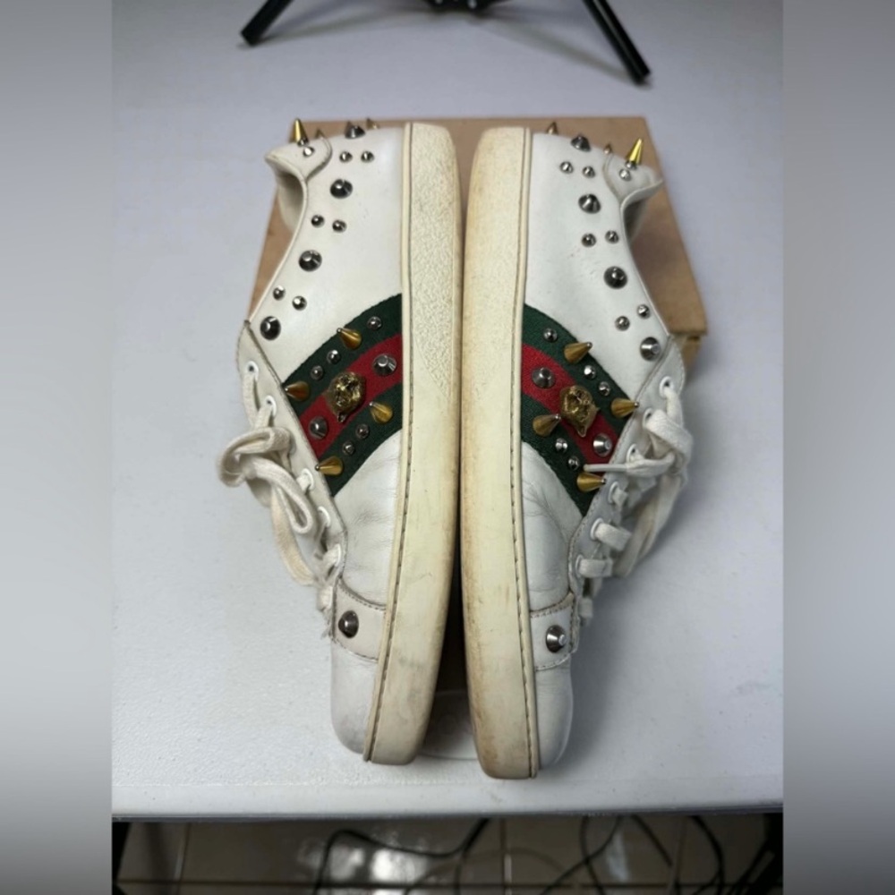 Gucci Sneakers White with Web and Studs Sz 7.5 G / US 8.5 - Picture 10 of 14